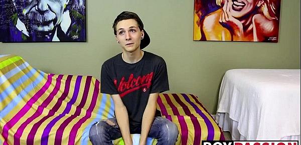  New cute and horny twink Trey Bentley interview and jack off
